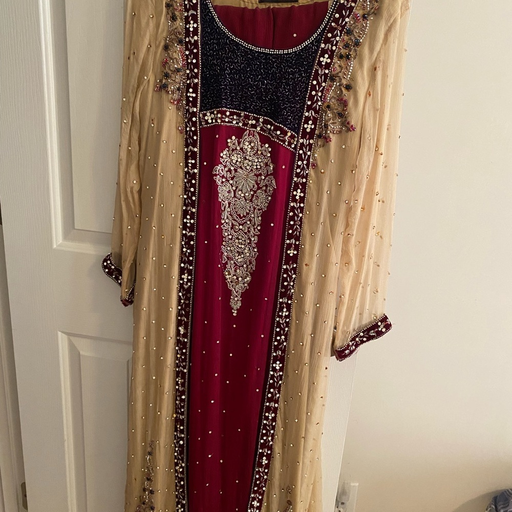 Fully embroidered back and front, with pant and dupatta with sequins